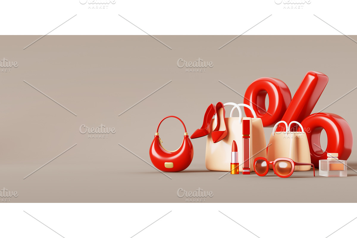 3d shopping bag with red high heel, a Finance Illustration by Marozhkastudio