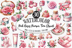 Pink Roses Pamper Time Clipart, an Illustration by Designking