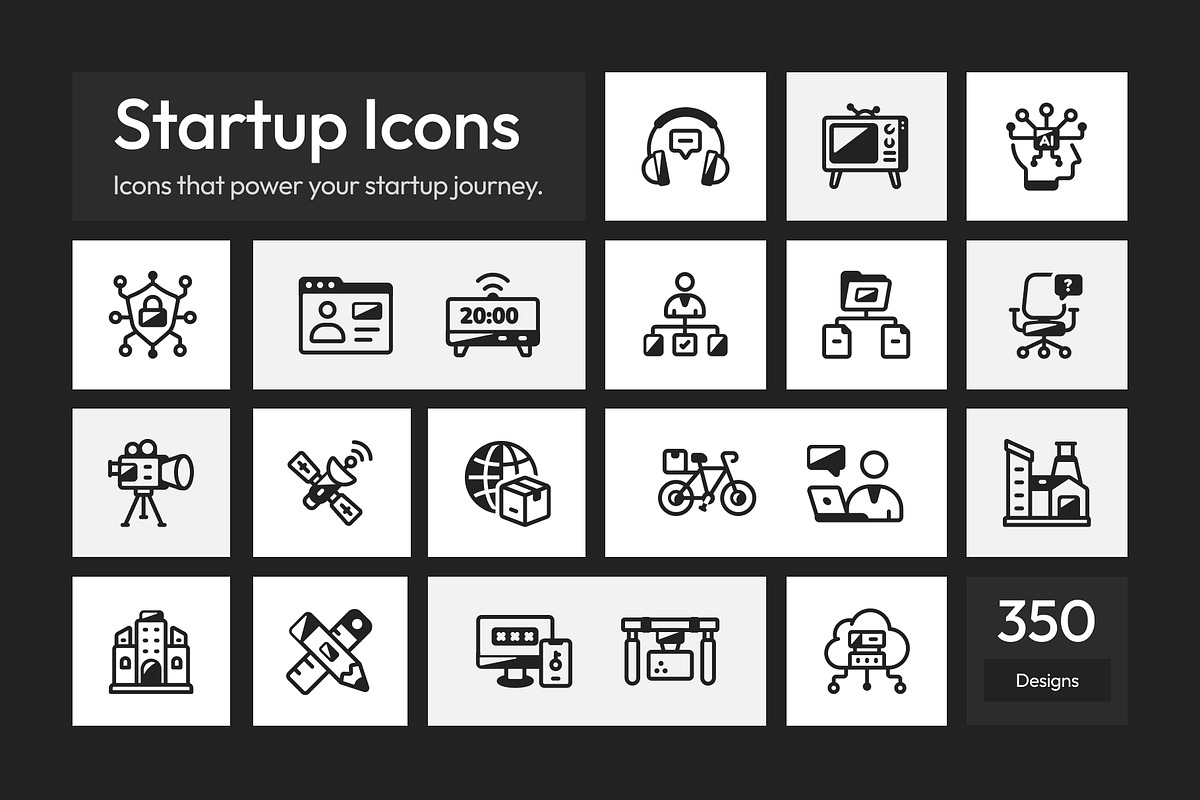 350 Startup Icons Art Set, a Solid Icon by Prosymbols (Photo 1 of 13)