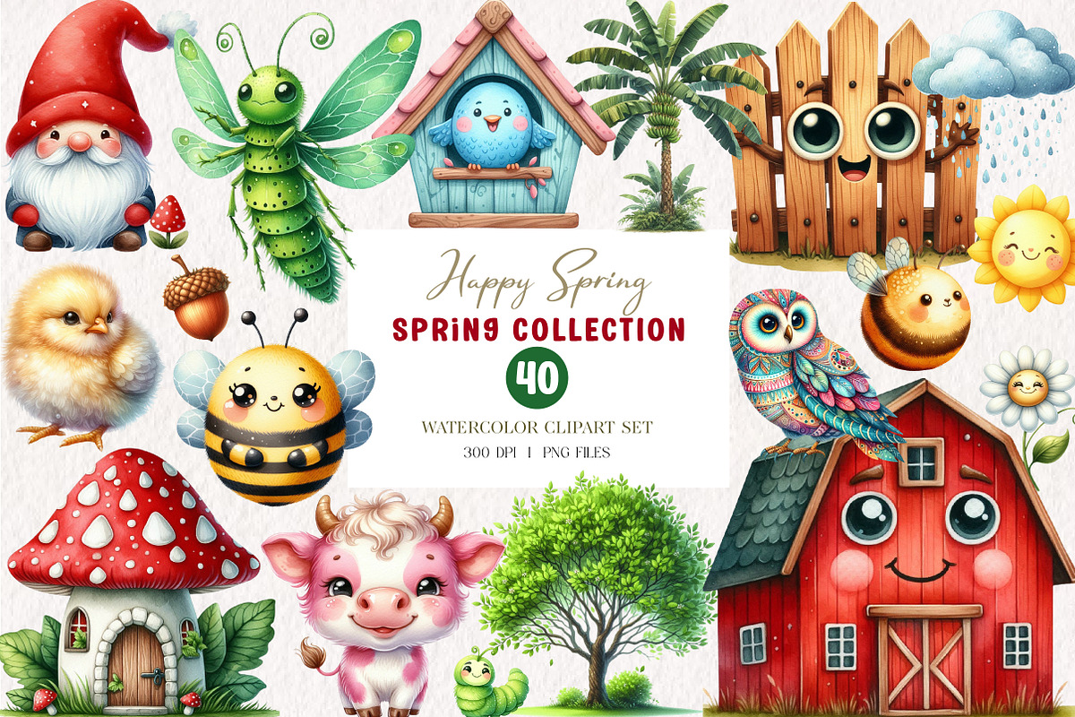 Happy spring clipart, an Illustration by CreationArt (Photo 1 of 7)