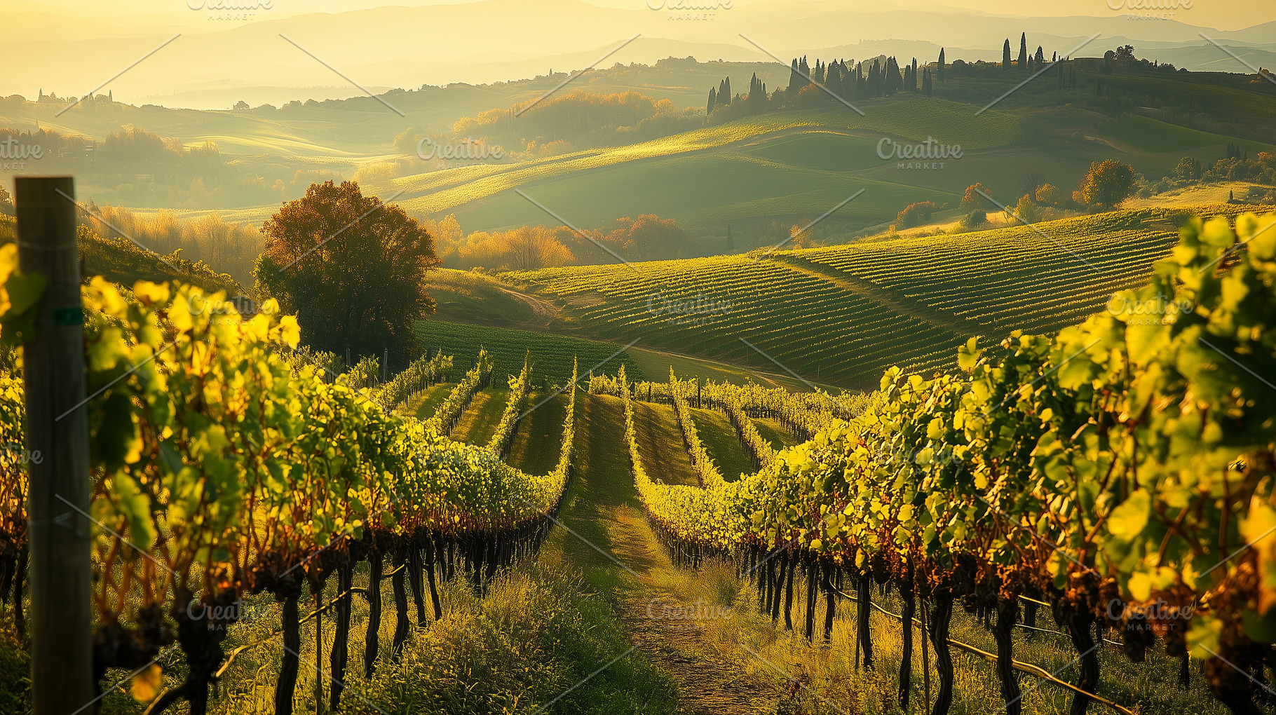 Golden sun over vineyard, a Nature Photo by MistyDay