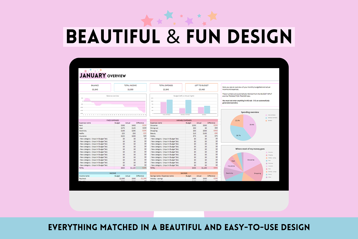Budget Spreadsheet + Expense Tracker, a Templates & Theme by SunshineStudioBoutique (Photo 2 of 9)