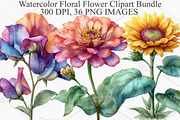 Watercolor Floral Flower Clipart PNG, an Illustration by Canvas Craft (Thumbnail 1 of 7)