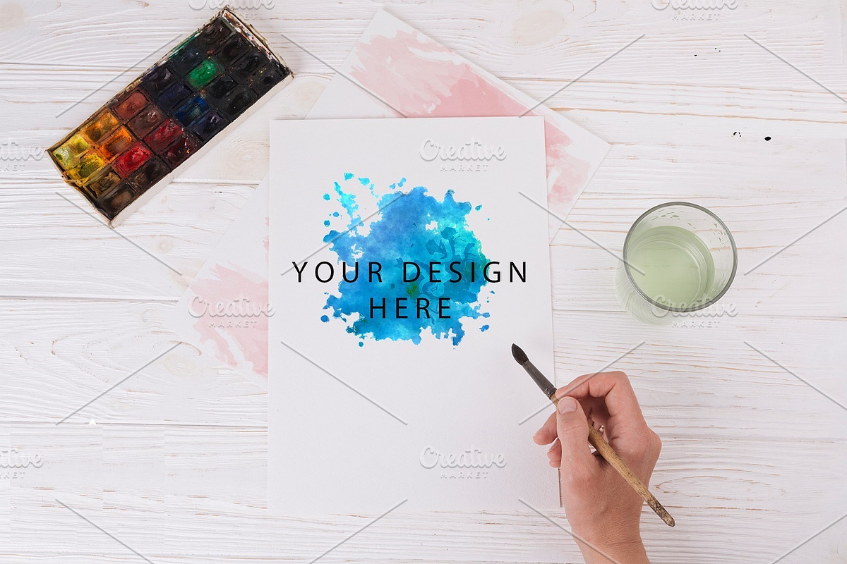 Dark Light Blue Watercolor Splashes, a Decorative Illustration by FancyDesignStudio (Photo 3 of 3)