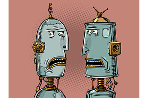 Communication interaction of robots, a Technology Illustration by rogistok