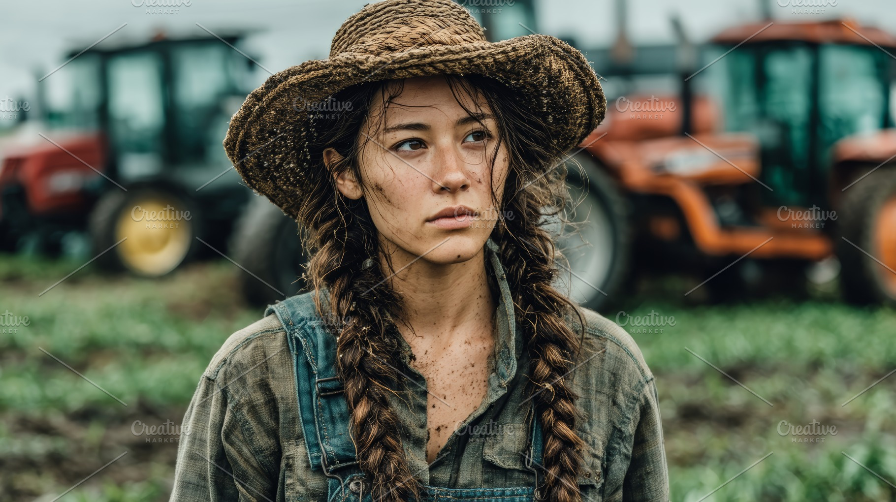 Young asian female farmer in rustic hat on a field captures rural essence, a Photo by AS photostudio