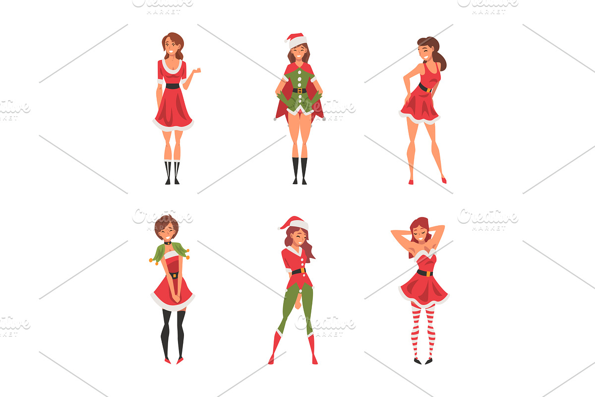 Pretty Woman Wearing Red Santa, a Person Illustration by TopVectors