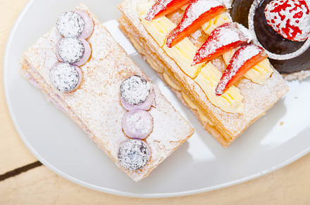 selection of fresh cream cake dessert plate, a Food & Drink Photo by keko64