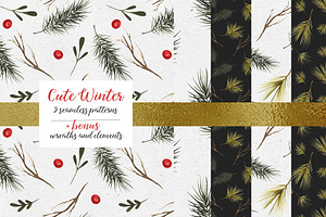 Winter patterns. Watercolor