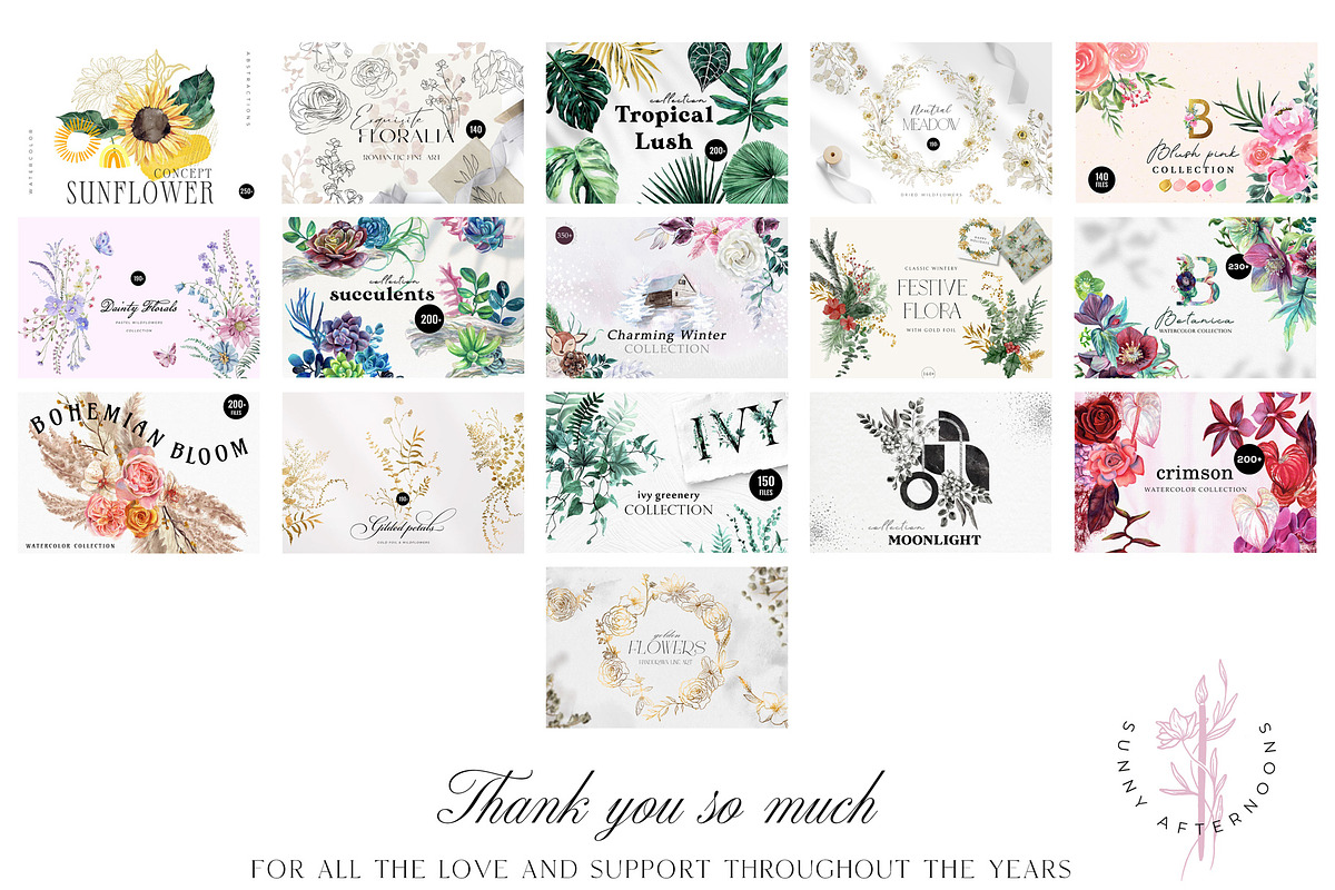 Watercolor Floral BUNDLE handpainted, an Illustration by SunnyAfternoons (Photo 4 of 10)