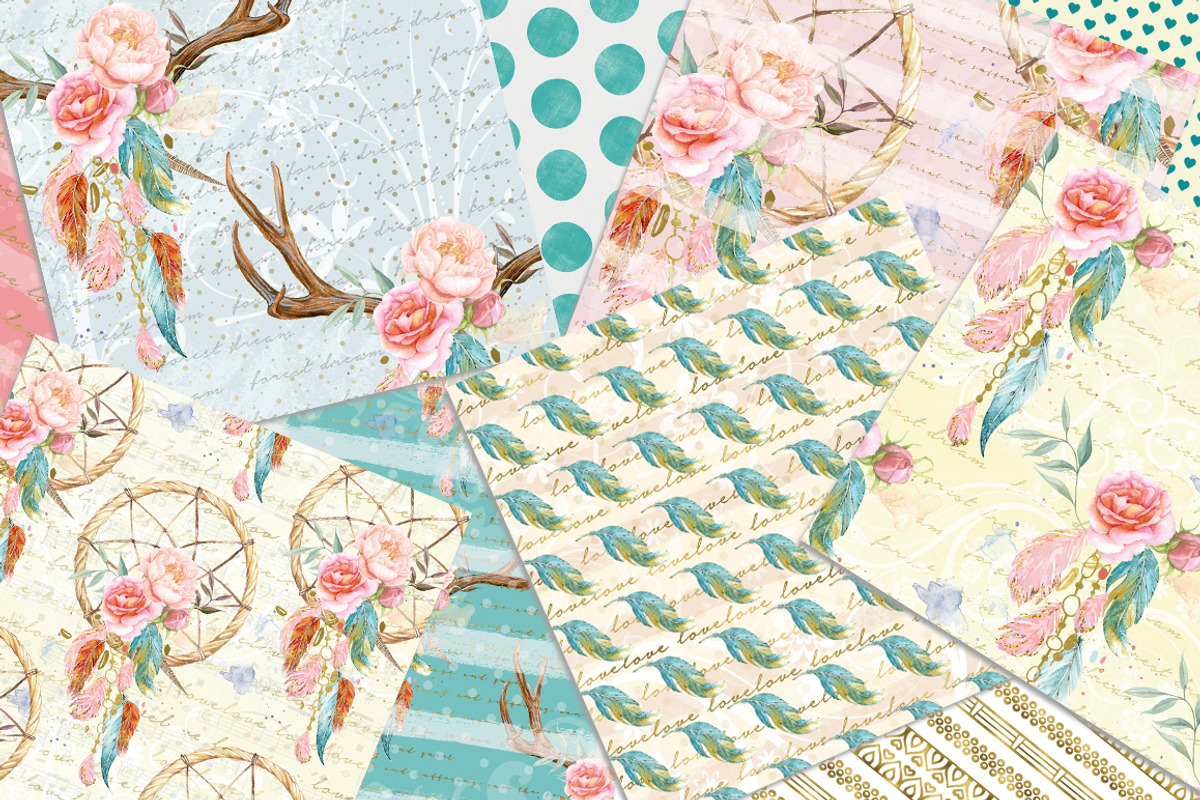 DREAMCATCHER DIGITAL PAPER PACK, a Pattern Graphic by rusticmelody (Photo 2 of 3)