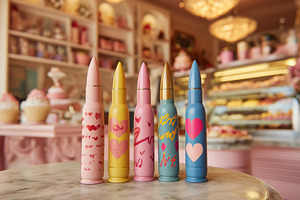 A colorful display of lipstick tubes shaped like bullets, featuring various pas, an Arts & Entertainment Photo by Textures & Backgrounds