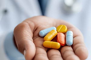 Doctor holding colorful pills, a Health & Medical Photo by MistyDay