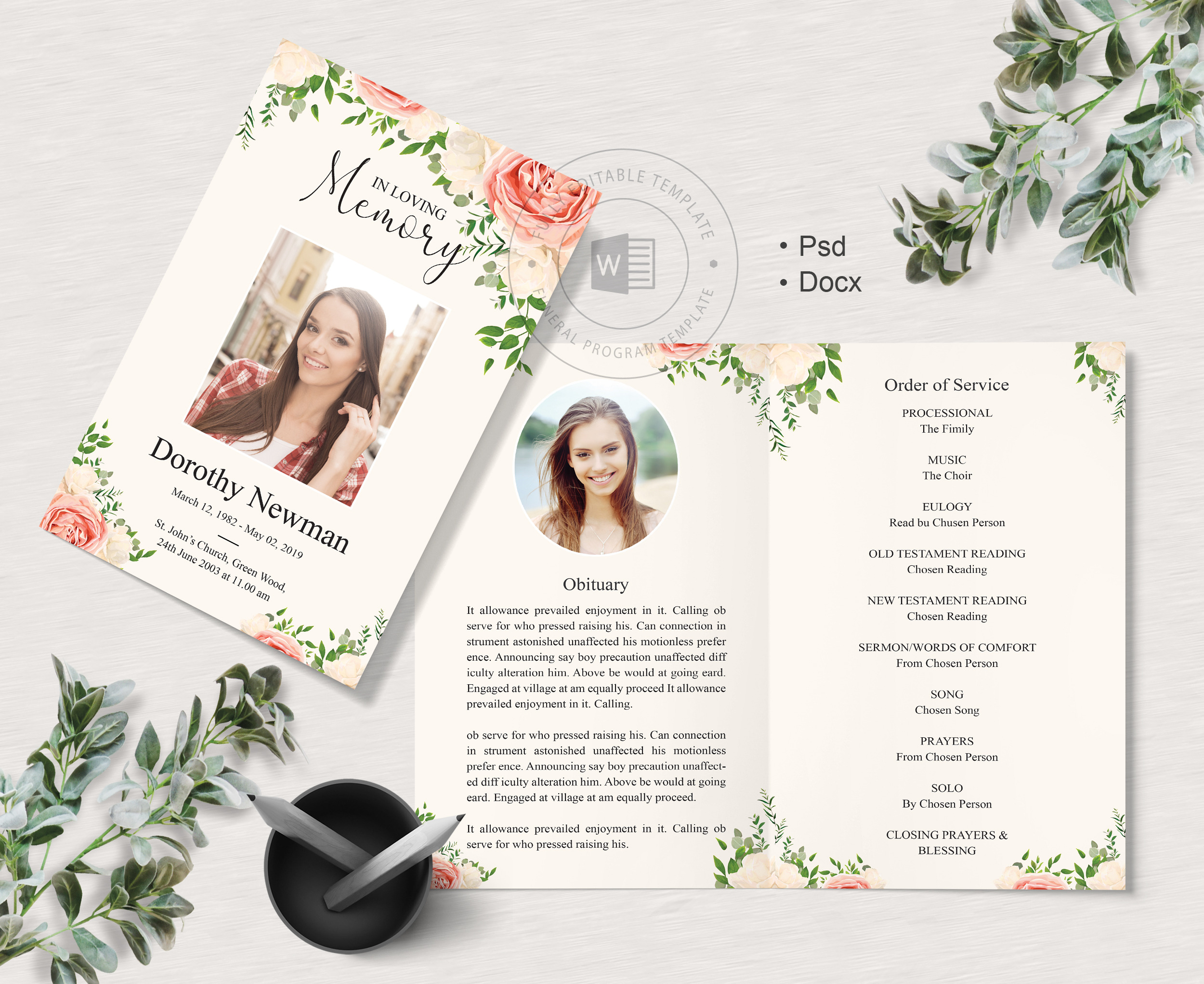 Floral Funeral Program Template | Invitation Templates ~ Creative Market