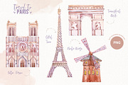 Travel to Paris. Watercolor Clipart, a Decorative Illustration by VerAna (Thumbnail 2 of 11)