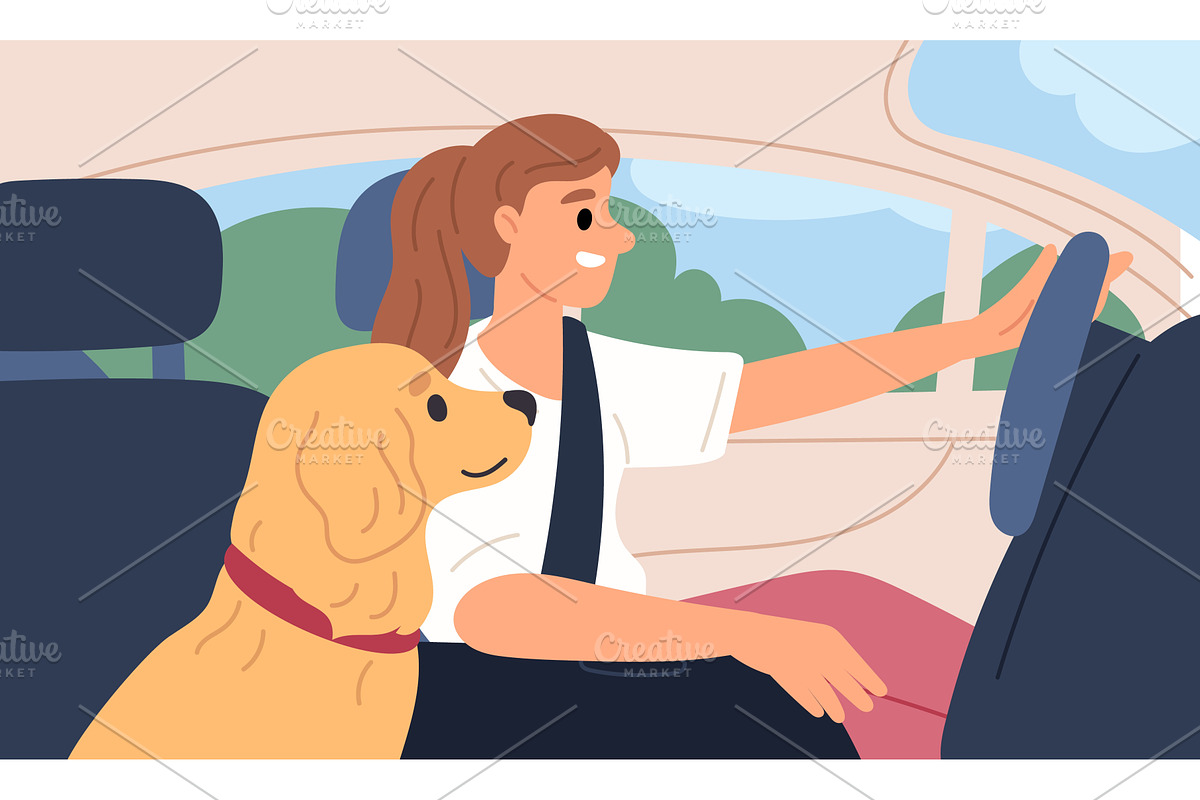 Young girl riding in car with her, a Transportation Illustration by Vectorbuum