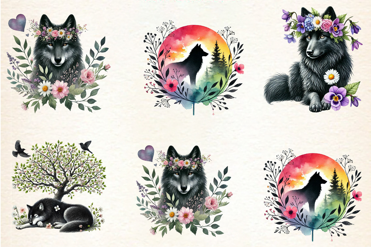 Spring Black Wolf Clipart, a Seasonal Illustration by DreamArtGraphic (Photo 4 of 5)