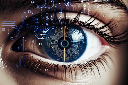 Close up of human eye with circuit b, a Photo by Iftikhar Alam