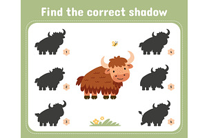 Find correct yak shadow. Funny yaks, an Education Illustration by Valerie Bodnar
