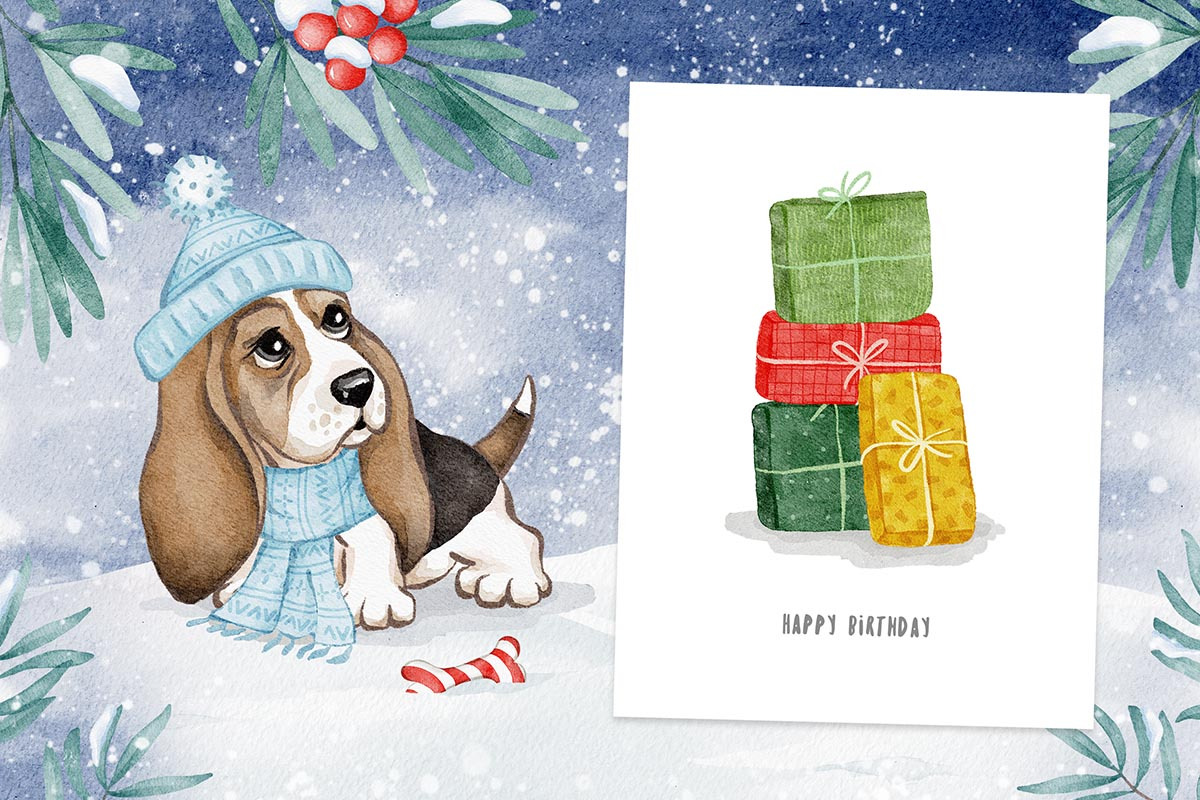 Woof Christmas Watercolors, an Animal Illustration by Eva Katerina (Photo 3 of 18)