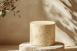 Beige stone display stand with dried, a Background Photo by Pixeness Studio