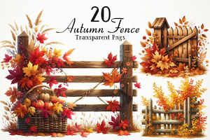 Watercolor Autumn Fence PNG Clipart