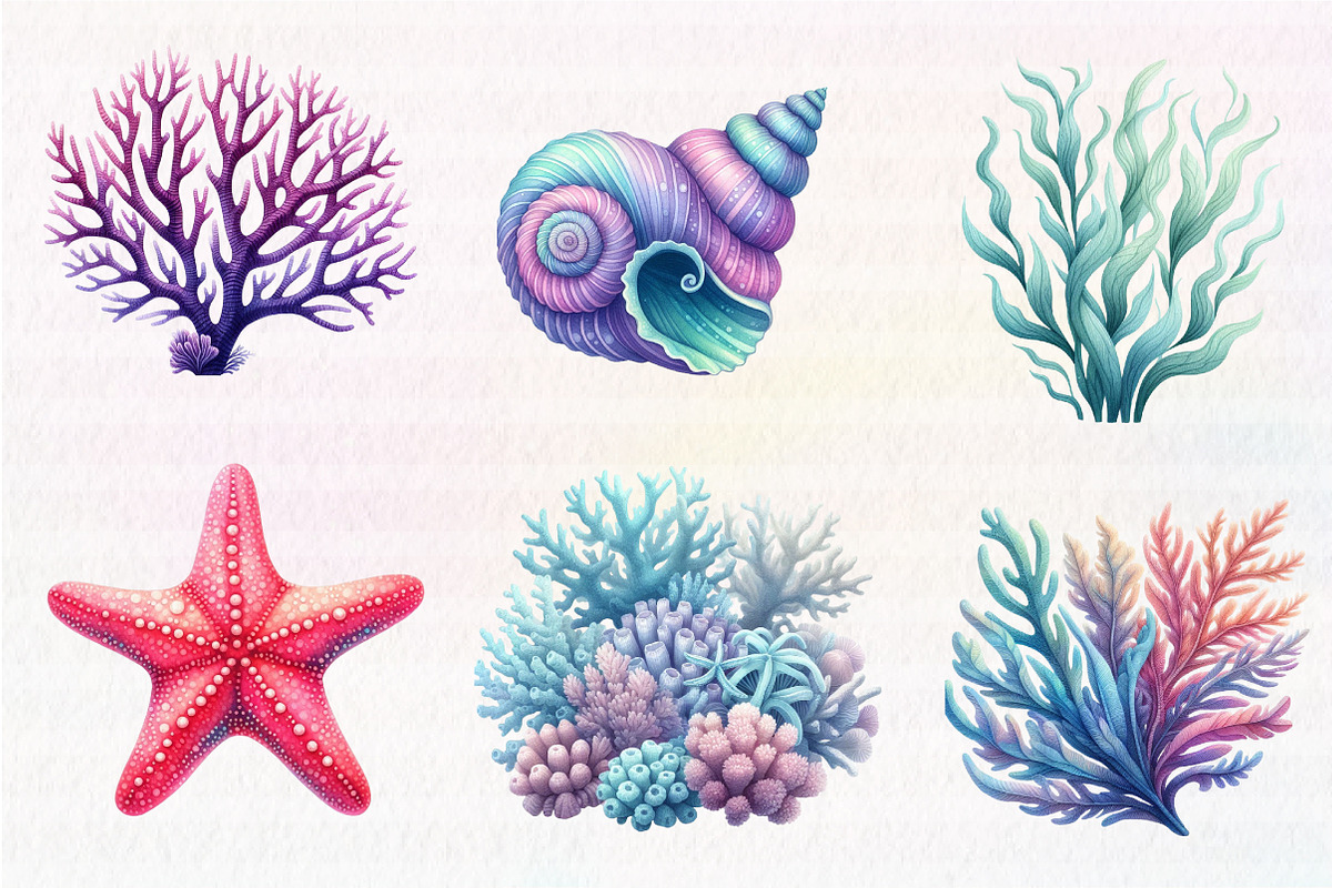 Watercolor seashells clipart, an Illustration by CreationArt (Photo 2 of 5)
