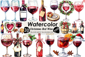 Christmas Red Wine Clipart, an Illustration by Black Bird Studio
