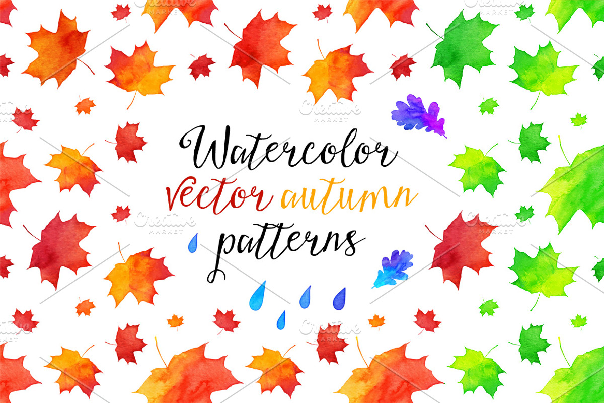 8 vector watercolor autumn patterns, a Pattern Graphic by Art of Sun (Photo 1 of 3)