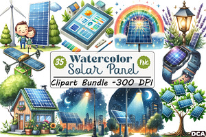 Watercolor Solar Panel Clipart, an Illustration by DreamCafeArt