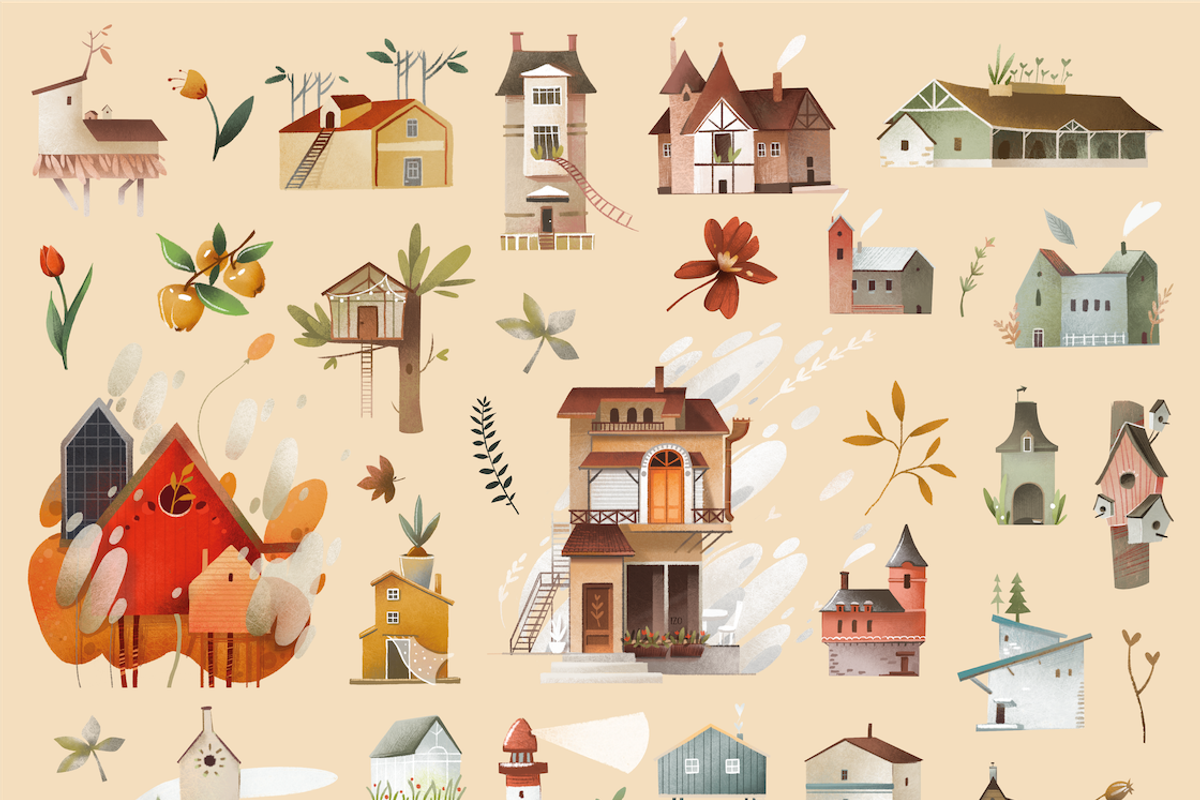 Cute house, sticker pack, a Texture Illustration by Izobova (Photo 2 of 10)