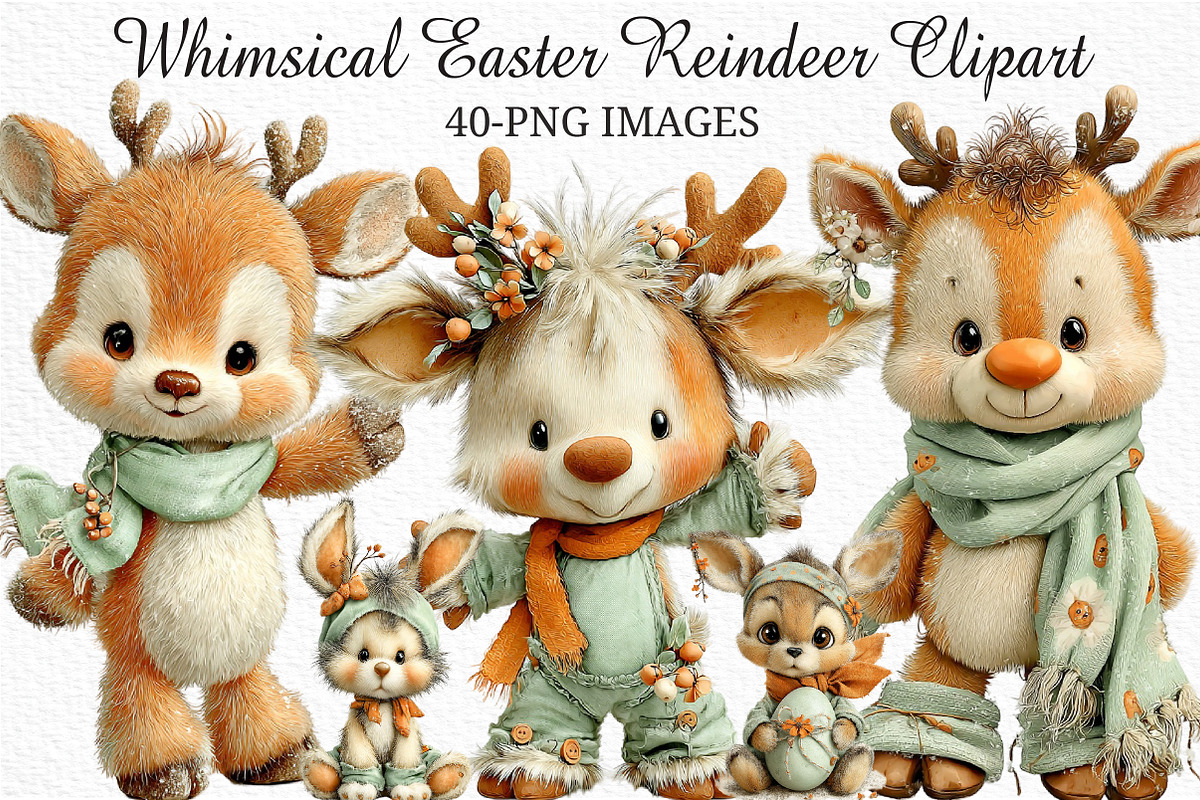 Whimsical Easter Reindeer Clipart, an Illustration by Craft Nest (Photo 1 of 11)