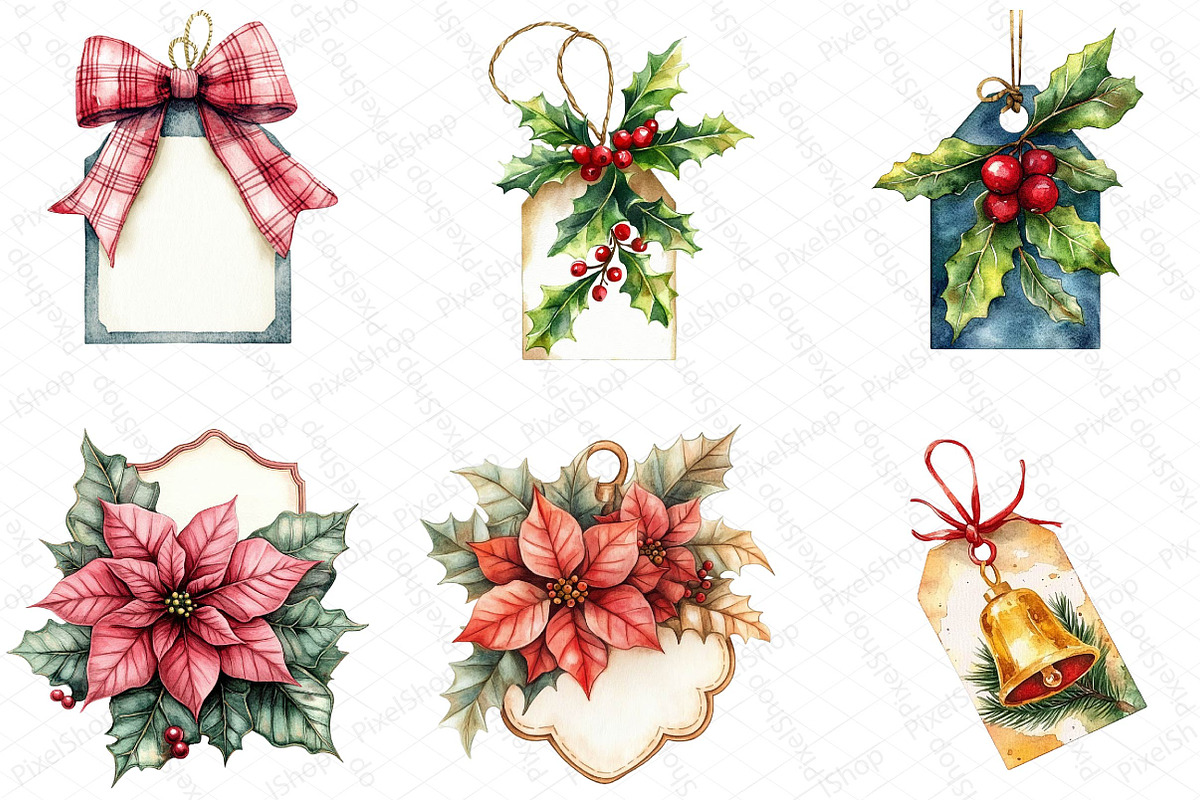 Watercolor Christmas Gift Labels Cli, an Illustration by DreamPrint404 (Photo 3 of 6)