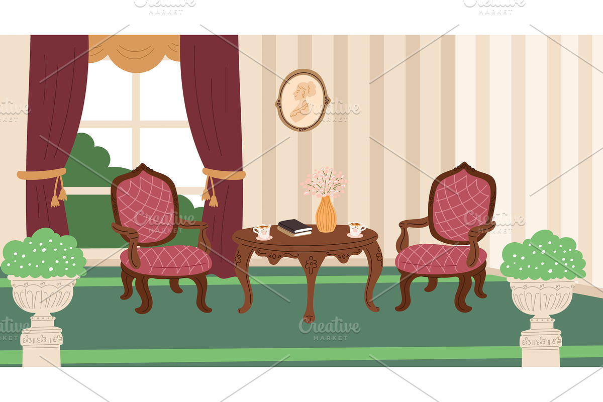 Interior of old house with antique, an Object Illustration by Vectorbuum