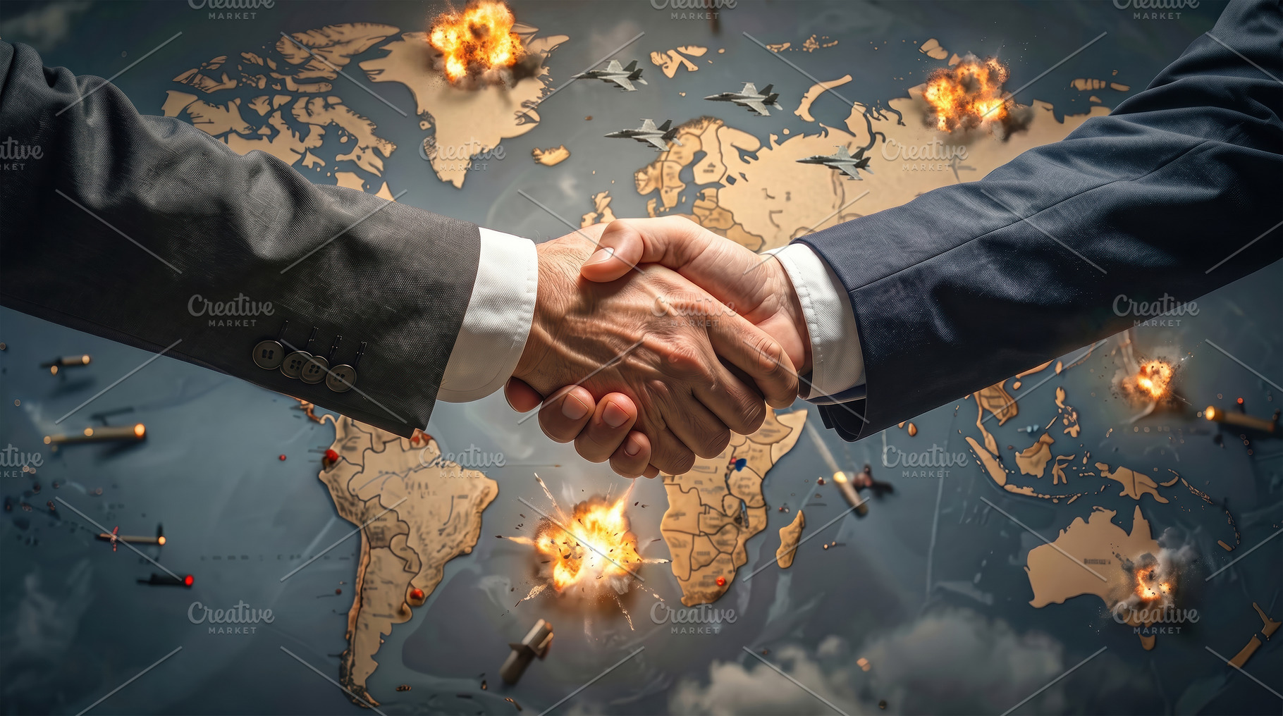 Diplomatic Handshake Amid Global Conflict, a Business Photo by Davizro's Market