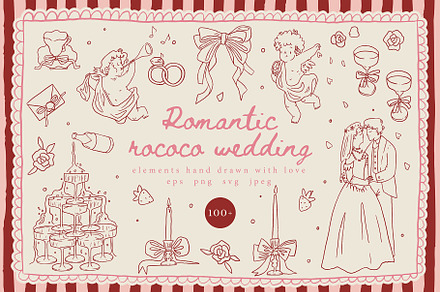 Romantic Rococo Wedding line art set, an Object Graphic by Cute vector