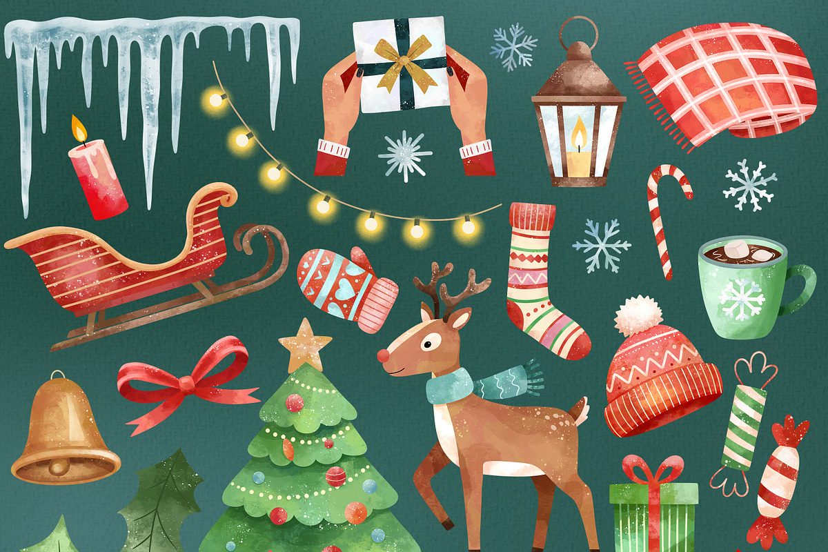 Merry Christmas Watercolor clipart, an Illustration by Hanna's ArtLab (Photo 2 of 4)