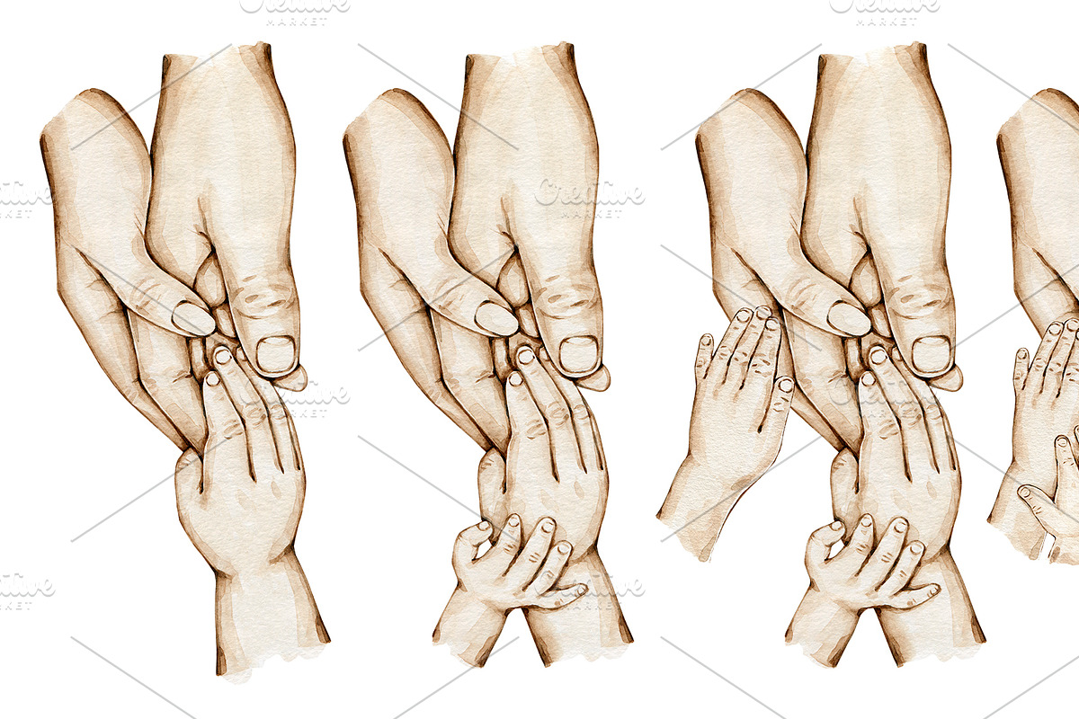 Family Hands 1-4 Kids Holding Hands, a Decorative Illustration by EkaterinaViArt (Photo 2 of 3)
