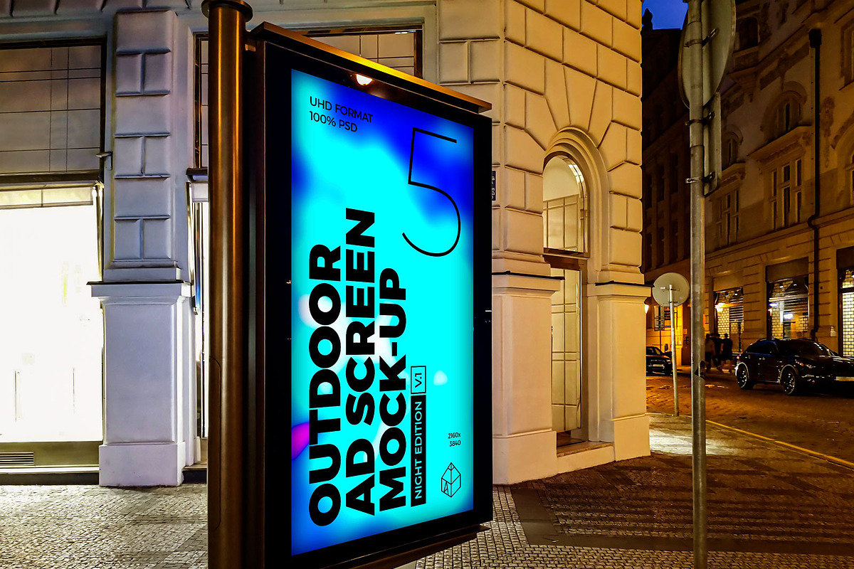 Outdoor Night Ad Screen MockUps 3, an Advertising Mockup by Graphic Shelter