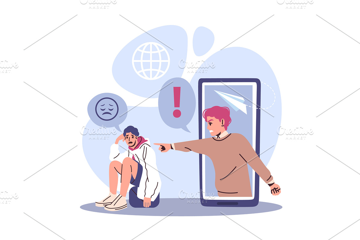 Bullying on social media. Online, an Object Illustration by YummyBuum