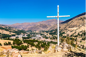 Cross at Machu Pitumarca in Peru, an Architecture Photo by Leonid Andronov