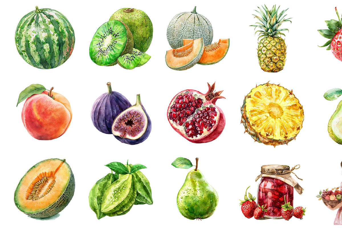 Watercolor Pastel Fruit Clipart, an Illustration by Design Market (Photo 2 of 3)