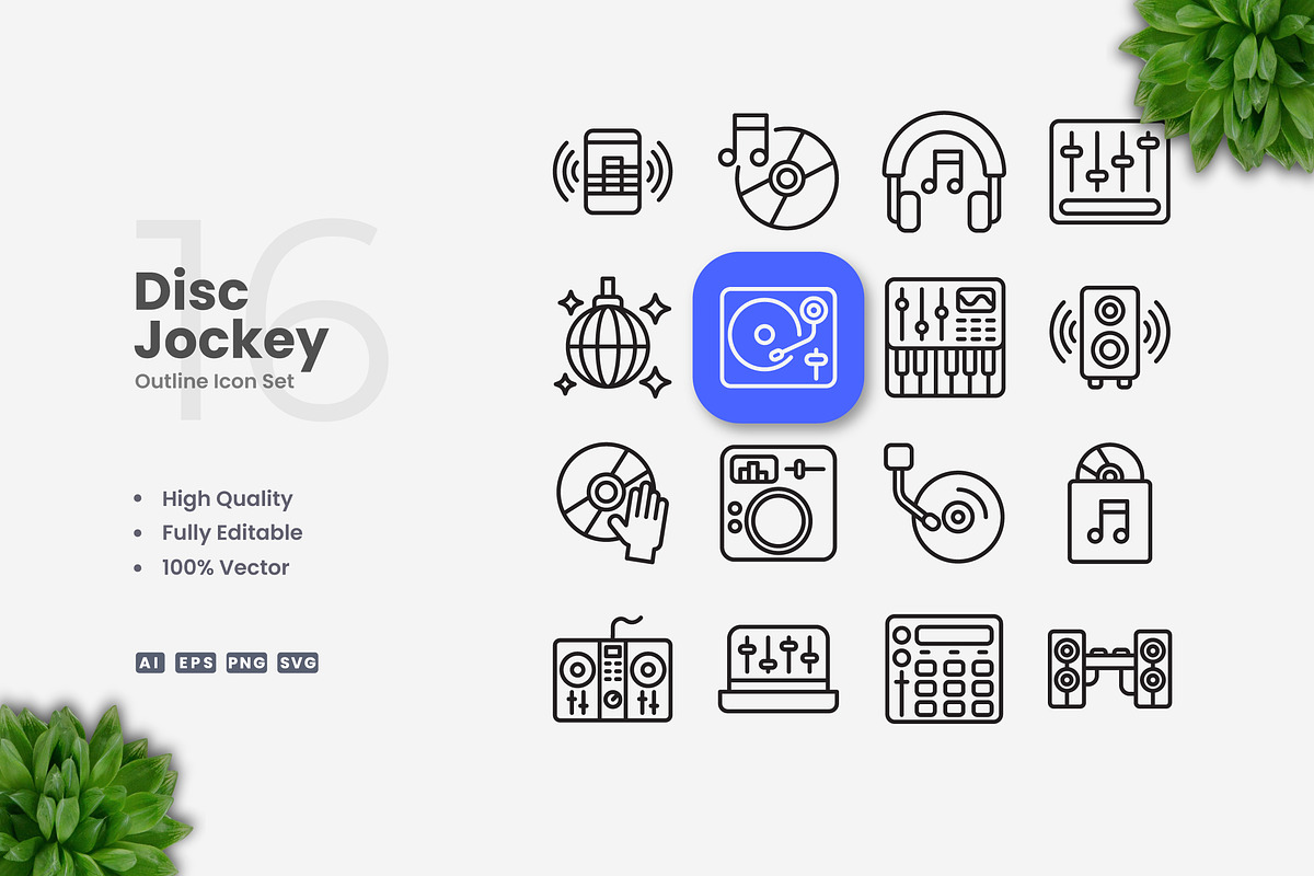Disc Jockey Outline Icons, an Outline Icon by Upnowgraphic