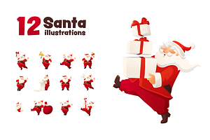 Cheerful Santa Claus vector set