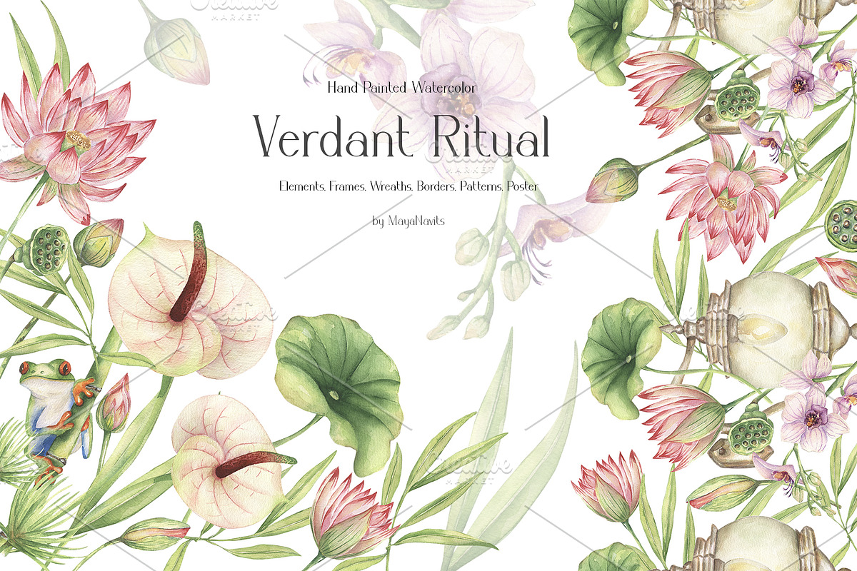 Watercolor Verdant Ritual Collection, a Decorative Illustration by MayaNavits (Photo 1 of 13)