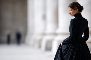 Woman in classic black dress stands, a Person Photo by MistyDay