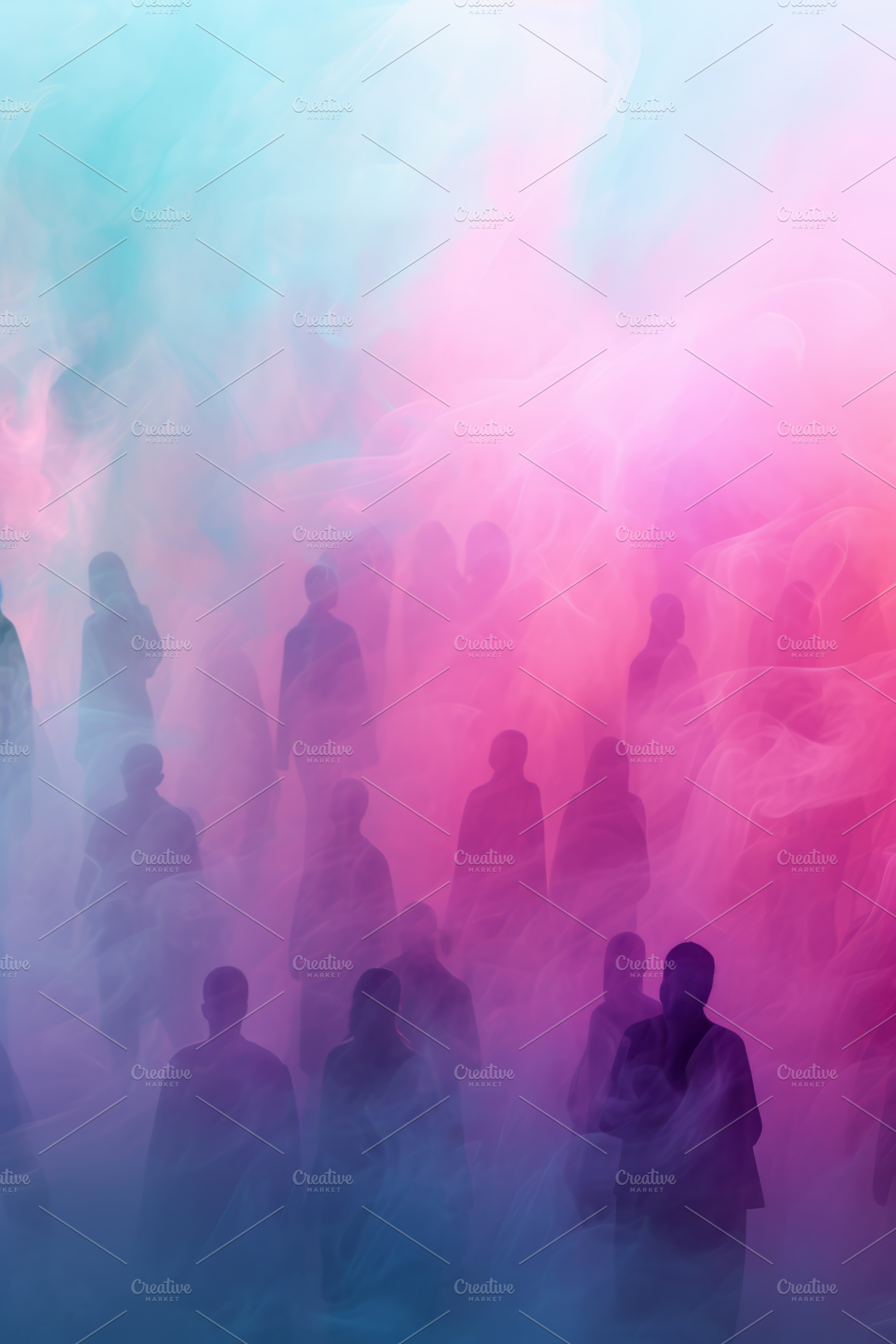 Silhouettes in Colorful Misty Abstract Atmosphere, an Abstract Photo by Natalia Klenova's Shop