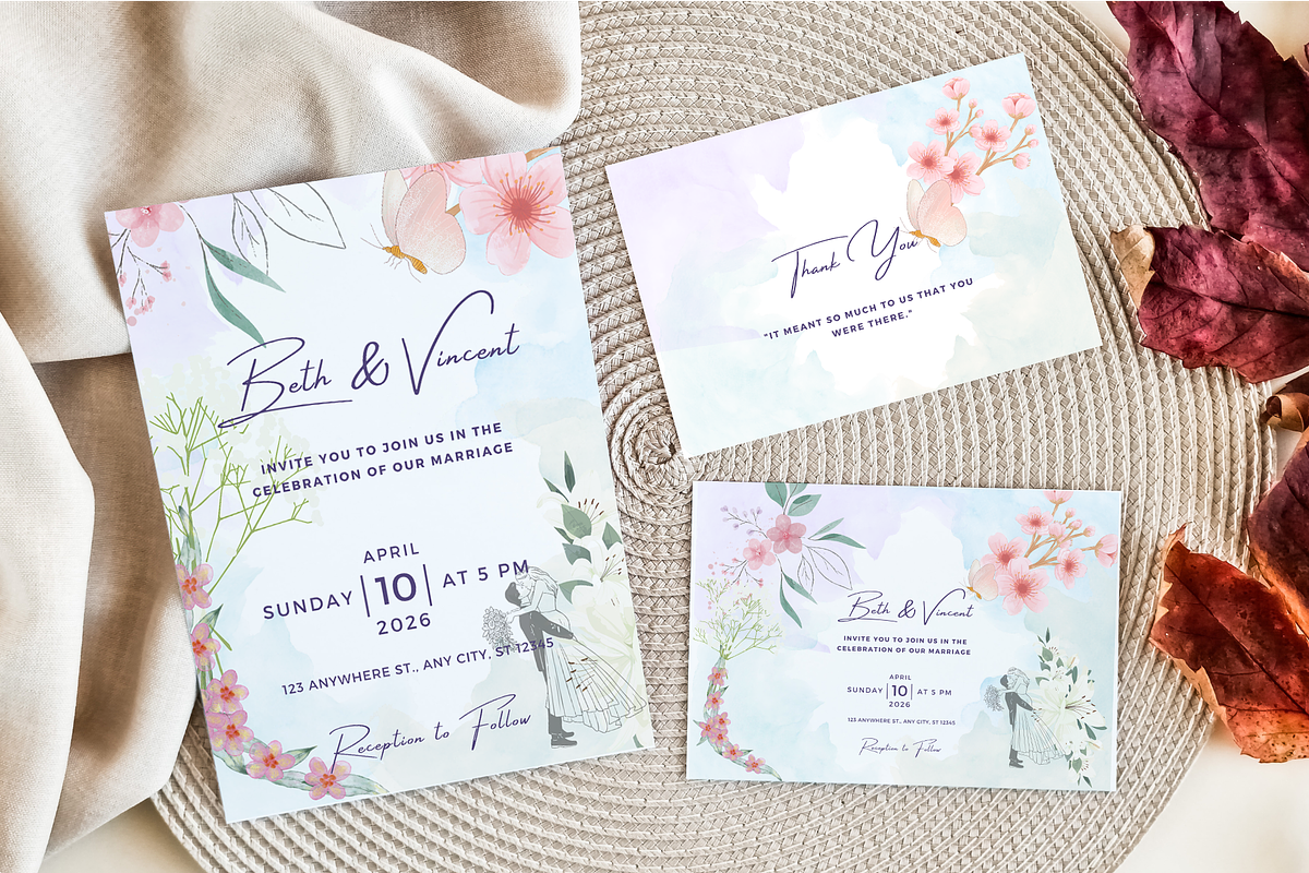 Watercolor Floral Wedding Invitation, an Invitation Template by SassyCorners (Photo 2 of 2)