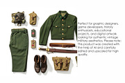 WWII Military Gear Flat Lay Pack, an Object Illustration by StockVerse Creative (Thumbnail 3 of 3)