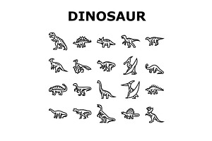 dinosaur dino animal cute icons set, an Animal Illustration by pikepicture